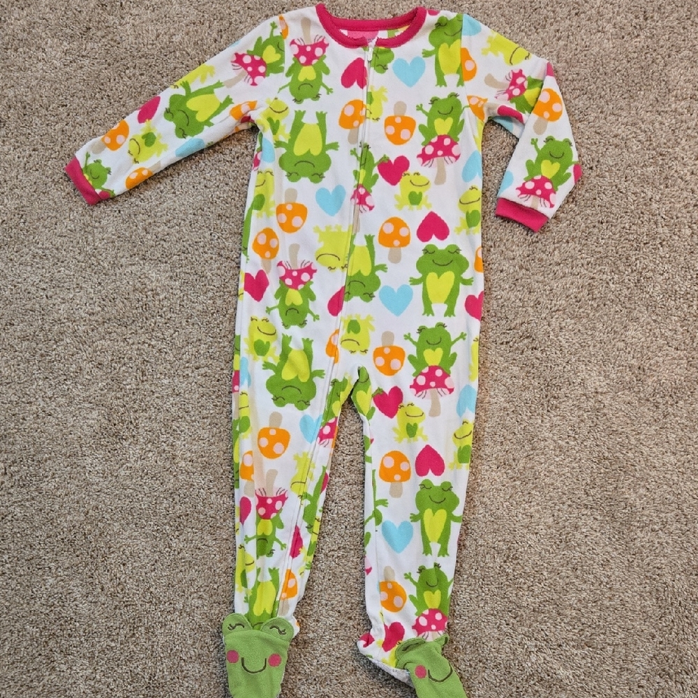 Colorful Frog and Heart Kids One Piece Footie Pajamas